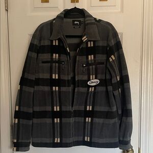 Stussy Men's Black and Gray Checkered Jacket